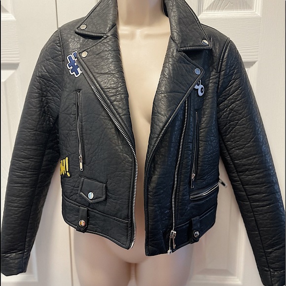 Faux Leather letter patch Moto Jacket. - Picture 1 of 6